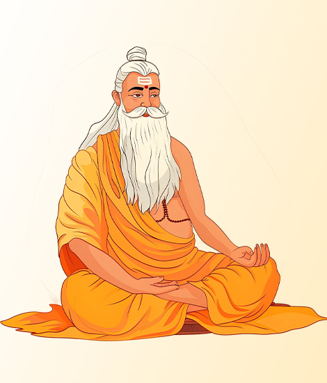 A sage with a beard wearing a 3-mukhi Rudraksha.