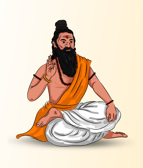 Image of a sage, sitting in a meditative pose and wearing rudraksha beads.